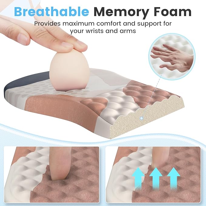 HAOCOO Ergonomic Mouse Pad with Wrist Rest and Keyboard Wrist Rest Set 3 PCS Computer Carpal Tunnel Mouse Pads for Desk with Coaster Memory Foam Mousepad Support for Office Women Boho Navy Pink