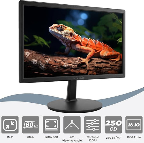 15.4-inch Monitor 1200x800 Resolution PC Monitor with HDMI VGA 60Hz Refresh Rate VESA Wall Mount Support Ideal for Office and Home Use Black