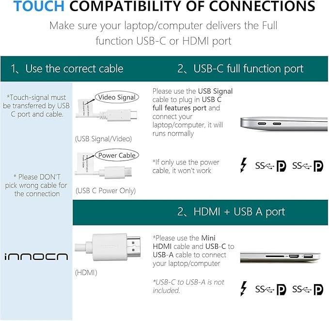 INNOCN 15.6 inch Portable Monitor Touchscreen for Laptop FHD 1080P USB C HDMI External Display Travel Second Monitor for MacBook Windows Tablets Android Chrome PS4 Switch Mini PC No Battery