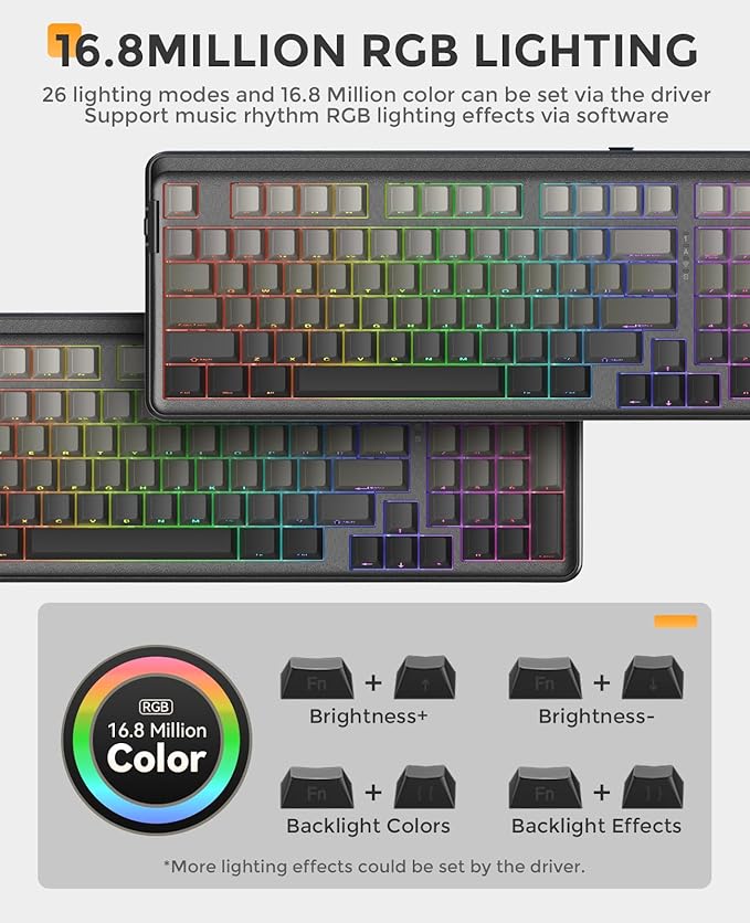 DAREU EK98PRO Wireless Mechanical Keyboard Gasket Hot Swappable Custom Pre-lubed Linear Switches Side Printed PBT Keycaps BT5.0/2.4GHz/USB-C RGB Backlit Gaming Keyboard for Win/Mac