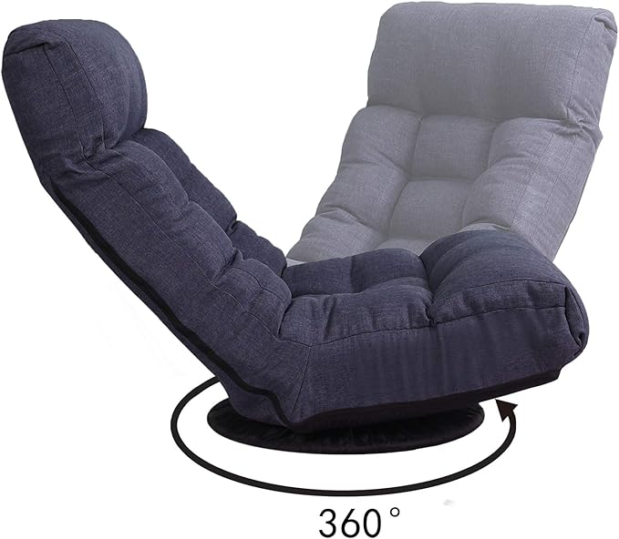 Floor Chair Floor Gaming Chair Comfy Chair Swivel Adjustable Chair with Ottoman (Navy)