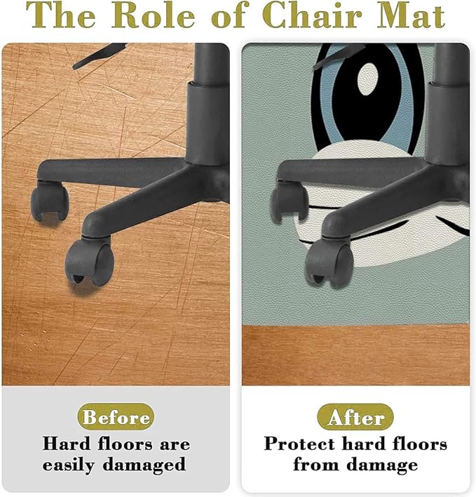 White Black PU Leather Office Chair Mat for Hardwood Floor Face Portrait Monochromic Art Under Desk Low-Pile Office Rug Large Anti-Slip Multi-Purpose Animal Diameter 55 in