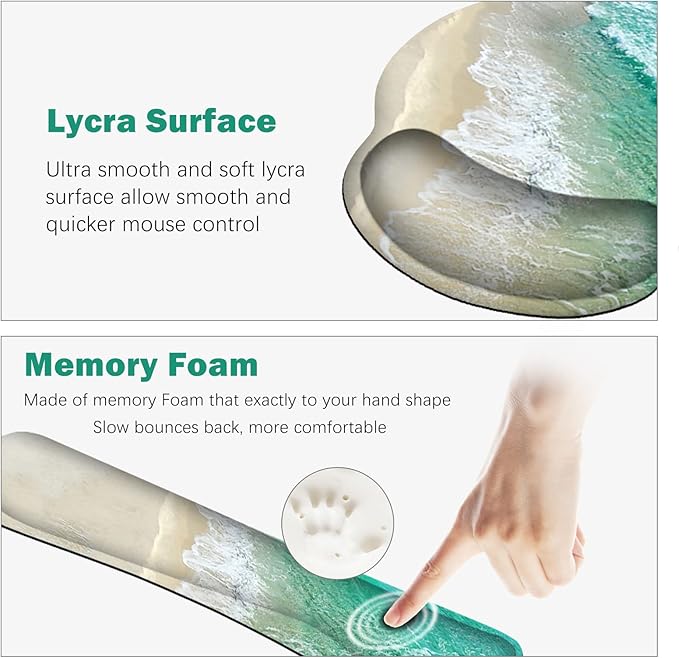 ARTSO Large Mouse Pad Ergonomic Keyboard Wrist Rest Support Combo Non-Slip Memory Foam Gel Extended Desk Mat Protector Ocean Beach Sunbathing