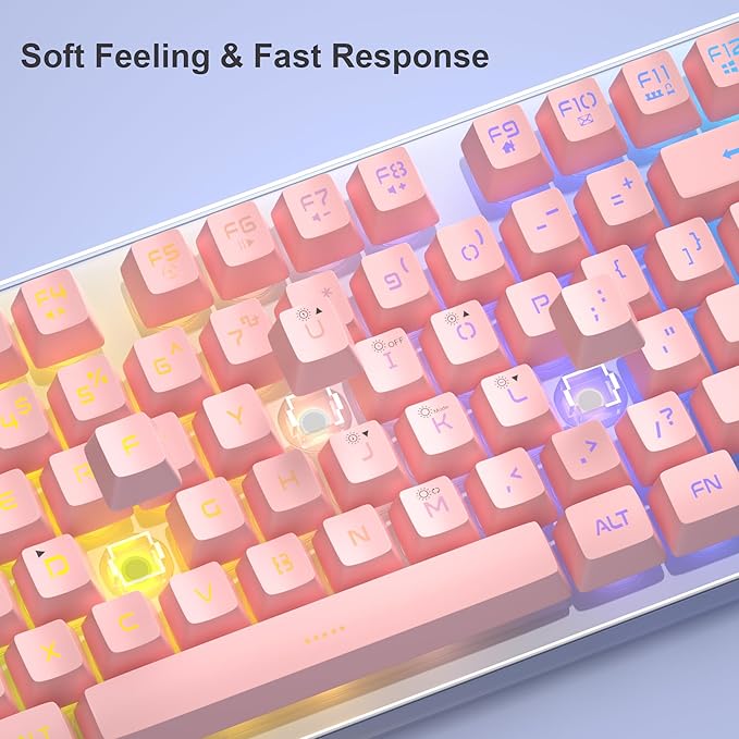 Gaming Keyboard and Mouse Combo K1 RGB LED Backlit Keyboard with 104 Keys Computer PC Gaming Keyboard for PC/Laptop (Pink)