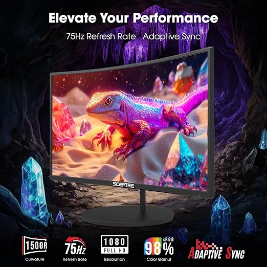 Sceptre Curved 27-inch Prime Monitor up to 100Hz 1080p HDMI x2 VGA 99% sRGB Built-in Speakers R1500 Machine Black 2025 (C275W-1920RN Series)