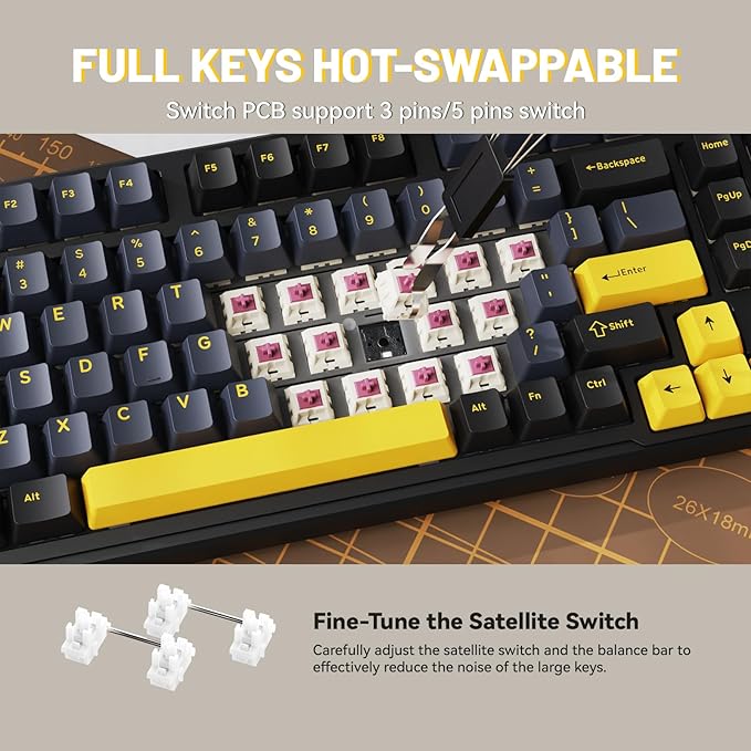 MAMBASNAKE Attack Shark X98 Wireless Mechanical Keyboard with NumpadGasket Mount Hot-Swap Pre-lubed Linear SwitchBT 5.0/2.4G/WiredRGB Backlit Computer Gaming Keyboards for PC/Tablet/PS5/Xbox-Black