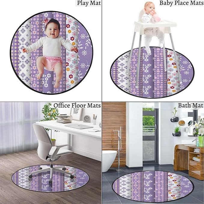 Colorful Office Chair Mat for Hardwood Floor &amp Tile Floor Anti-Slip Floor Protector Mat for Rolling Chair Washable Reusable Vintage Geometric and Circle Shapes Floral Diameter 39.4 in