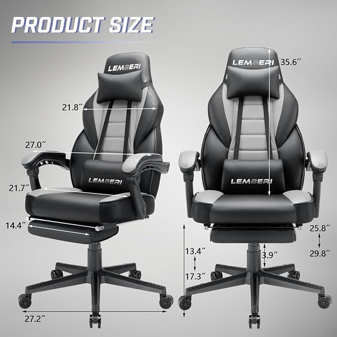 LEMBERI Gaming Chairs with FootrestErgonomic Video Game Chairs for AdultsBig and Tall Chair 400lb Weight Capacity Racing Style Computer Gamer Chair with Headrest and Lumbar Support