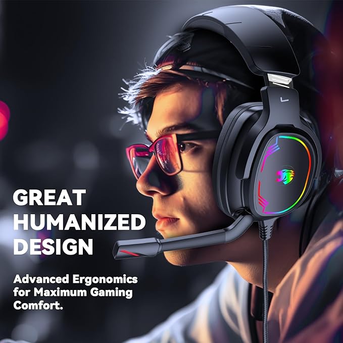Gaming Headset for PC/PS4/PS5/Xbox One/Switch Stereo Surround Sound Gaming Headphones with Noise Canceling Flexible Mic Computer Headset with 3.5mm Jack(Black)