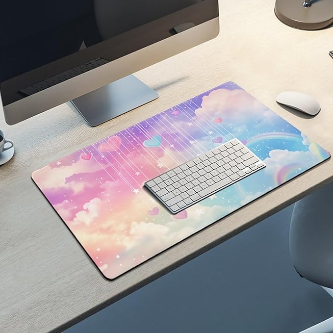 Cloudy Sky Mouse Pad Large Desk Mat Extended Keyboard Mouse Pad with Non-Slip Base and Stitched Edge Mouse Mat Desk Pad 30x16 Mouse Pads for Desk Home Office Gaming