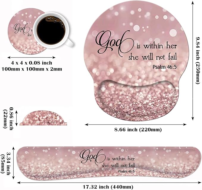 Keyboard Wrist Rest and Mouse Wrist Rest Pad Set with Coasters Non-Slip Rubber Base Ergonomic Gaming Mousepad for Home Office Working Studying Easy Typing &amp Pain Relief Quote Bible Verse Psalm 4
