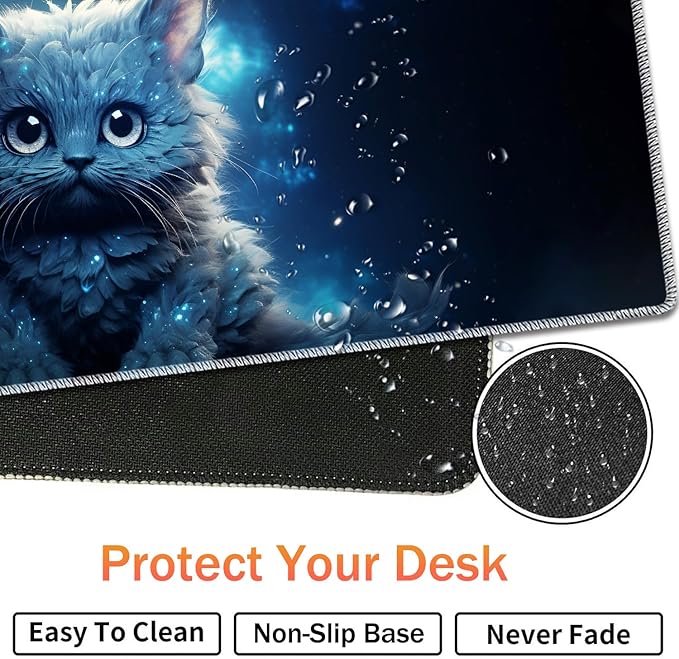 Extended Non-Slip Mouse Pad + Mouse Wrist Rest + Lace-Shaped Coaster Set Ergonomic Design Suitable for Desk and Home Gaming Table Mat Galaxy Cat