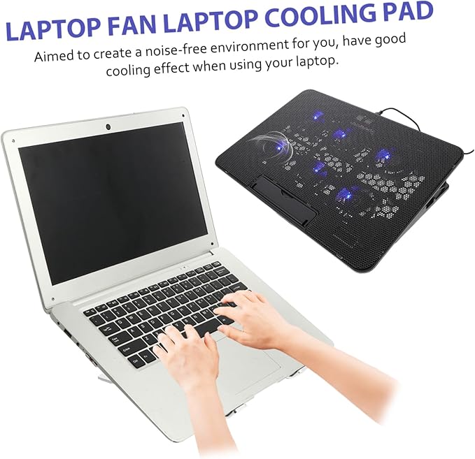 Laptop Cooling Pad Adjustable Height Lightweight Fan Stand for Laptops Ergonomic Design for Desk and Bed Use Stable Material Easy to Carry