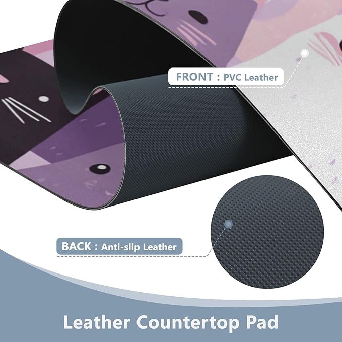 Mouse Pad Desk Mat Leather Desk Pad Large Gaming Desk Cover Protector Mat for Keyboard Computer Laptop Office Waterproof 47.2 x 23.6 Inch Pink and Purple Cats