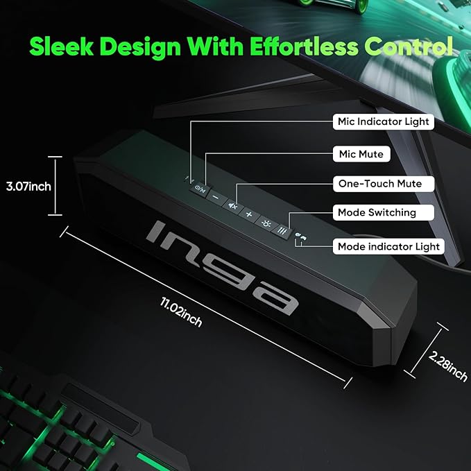 INGA Bluetooth Computer Speakers USB Powered PC Speakers Dual Gaming and Music Modes Plug-and-Play Colorful LED Lights Compatible with Desktops Laptops Phones and Tablets