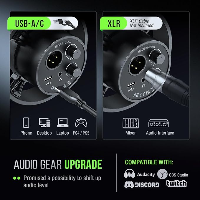 FIFINE K688 Podcast Microphone Kit USB/XLR Dynamic Microphone with Boom Arm for PC/XLR Mixer Gaming Mic with Mute Button Headphone Jack for Vocal Voice-Over Streaming Music Recording -K688CT