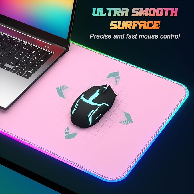 ITNRSIIET RGB Gaming Mouse Pad Full Desk XL Extended Large Gaming Mousepad 12 Lighting Modes 30% Thicker Big LED Desk Mat for Gamers 32 x 12 inches Pink