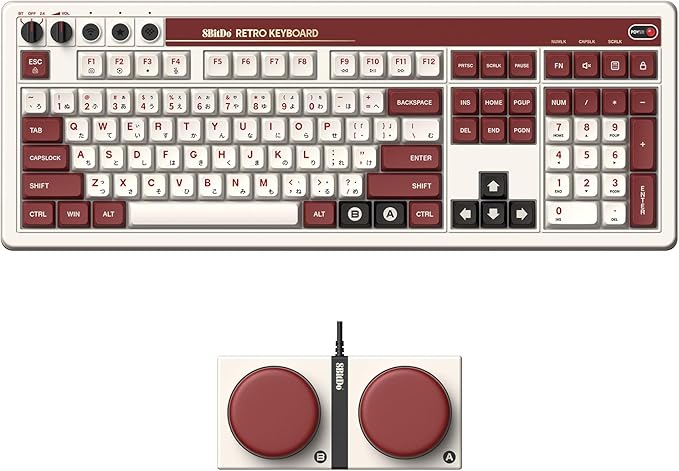 8BitDo Retro 108 Mechanical Keyboard with 108 Keys and Integrated Numpad Bluetooth/2.4G/USB-C Hot Swappable Wireless Gaming Keyboard for Windows and Android - Fami Edition