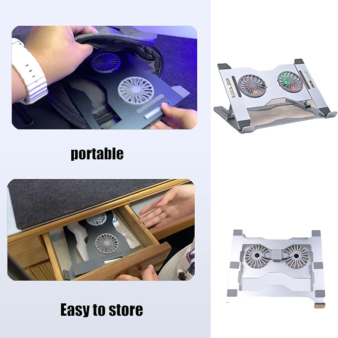 Adjustable Aluminum Laptop Stand with Cooling Fan Ergonomic Ventilated Notebook with LED Lights Ventilated Notebook