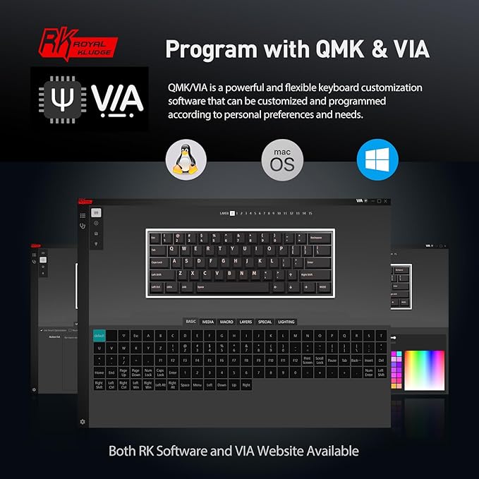 RK ROYAL KLUDGE RK61 Wired 60% Mechanical Gaming Keyboard Programmable QMK/VIA RGB Backlit 61 Keys Ultra-Compact Hot Swappable Brown Switch White