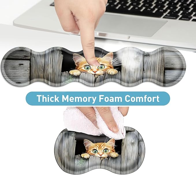 Keyboard Mouse Pad Set Extended Gaming Mouse Pad+Ergonomics Keyboard Wrist Rest Support Memory Foam Easy Typing Pain Relief 4Pcs XL Ultra Thick Desk MatCute Kitten