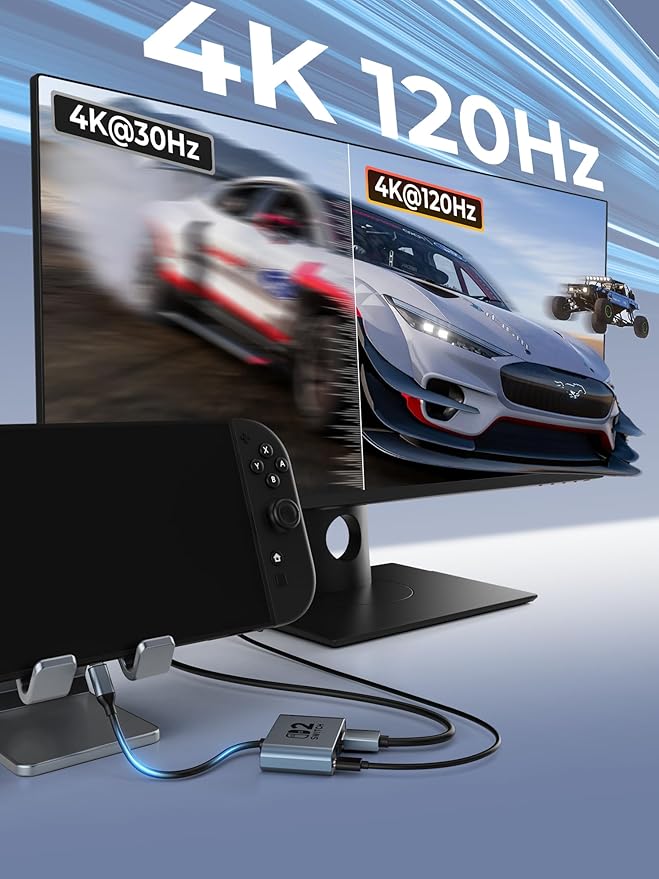 Switch 2 DockPortable USB C Docking Station with 4K@120Hz/PD 100W/USB 3.0 PortAluminum Alloy Travel TV Dock for Switch/Steam Deck/ROG Xbox Ally X/Legion Go 1/2/S