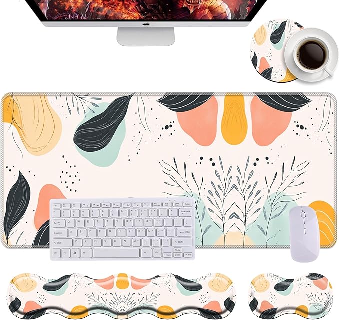 Keyboard Wrist Rest+Mouse Wrist Pad+Desk Pad SetMemory Foam Ergonomic Easy Typing Pain Relief for Computer Laptop Office Home - Abstract Geometric Pattern