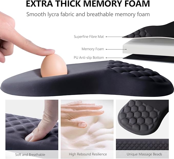 Mouse Pad Wrist Support Laokiiy 2 in1 Keyboard Wrist Rest+ Ergonomic Mouse Pad Non-Slip Wrist Rest for Computer Keyboard Made Easy Typing &amp Relieve Wrist Pain（Black