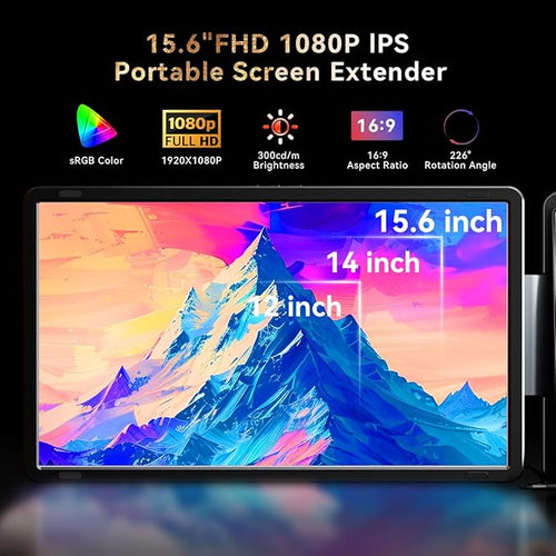 15.6 Detachable Laptop Screen Extender FHD 1080P IPS Dual/Triple Portable Monitor for Laptop USB-C/HDMI Plug &amp Play Multi/Extra Travel Display Computer Monitor for 12-18.5 Win/Mac/Android-S9H