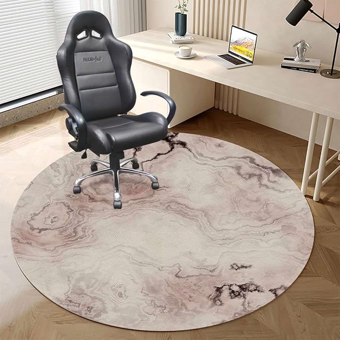 Pink Grey PU Leather Office Chair Mat for Hardwood&ampTitle Floor Marble St Pastel Toned Anti Slip Floor Protector for Home Office Marble Style Diameter 59 in