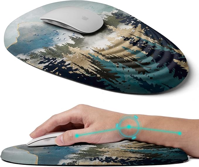 Ergonomic Mouse Pad with Wrist Rest Support Memory Foam &amp PU Forest Sunrise