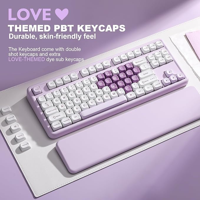 YUNZII B87 Wireless Mechanical KeyboardQMK/VIA ProgrammableTKL Layout 87 KeysBT/2.4G/USB-CHot Swap Gasket Mount RGB Backlit Gaming with Wrist Rest for Win/Mac (Purple Heart Milk V2)