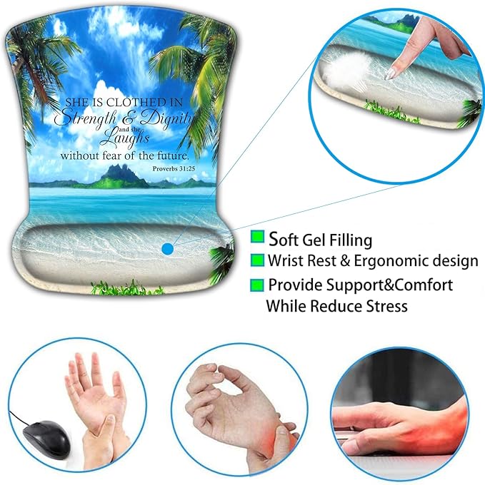 Mouse Pad Memory Foam Keyboard Wrist Rest SupportNon-Slip Rubber BaseErgonomic Comfortable Gel Black Desk Pad for LaptopGaming &amp Office Tropical Beach Coconut PalmTrees Mouse PadProverbs 31-