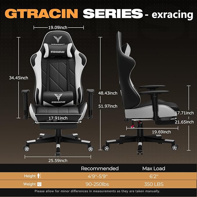 Gaming Chair with Footrest Ergonomic High-Back PU Leather Computer Chair with 3D Adjustable Armrests Headrest and Lumbar Support Office Desk Chair with Diamond Stitching for Adults &amp Teen