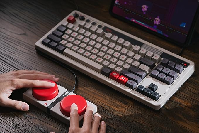 8Bitdo Retro Mechanical Keyboard Bluetooth/2.4G/USB-C Hot Swappable Gaming Keyboard with 87 Keys Dual Super Programmable Buttons for Windows and Android - N Edition