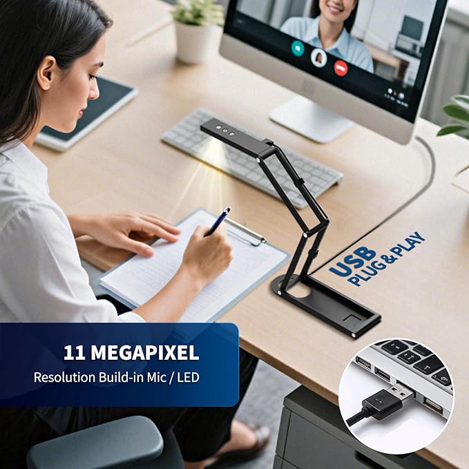 NetumScan 4K USB Book Document Camera &amp Webcam with Built-in Microphone &amp AutoFocus USB Visualiser A3-Size Built-in 3-Level LED Foldable for Web Distance Learning&ampTeaching Compatible Ma