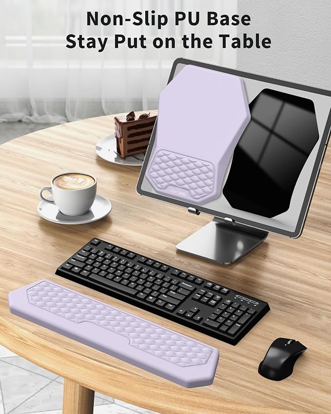 Ergonomic Mouse Pad Wrist Rest Support Massage Design Surface for Carpal Tunnel Pain Relief Memory Foam Non-Slip PU Base for Computer Desk Purple