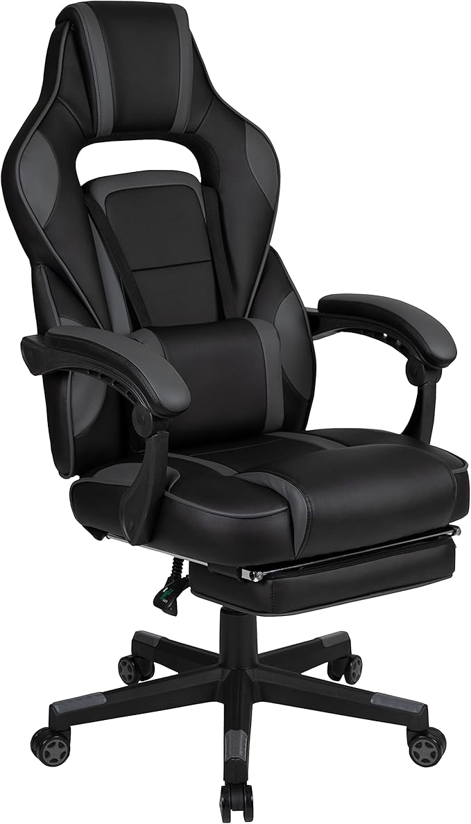 Flash Furniture Optis Black Gaming Desk with Cup Holder/Headphone Hook/Monitor Stand &amp Black Reclining Back/Arms Gaming Chair with Footrest