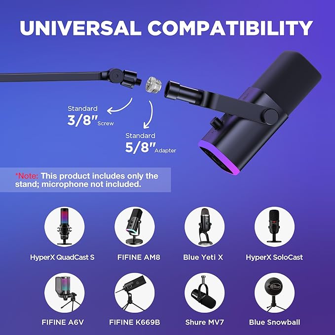 InnoGear Low Profile Mic Arm 360° Rotatable Microphone Arm Stand Foldable Desk Mic Boom Arm with 3/8 to 5/8 Adapter for Fifine AM8 K669B Blue Yeti HyperX QuadCast SoloCast AT2020 and Other Mics