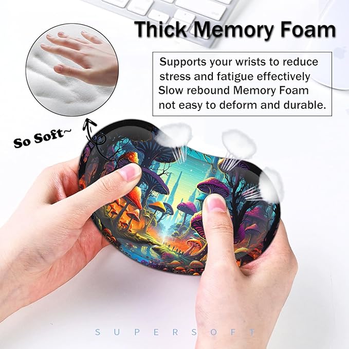 Large Mouse Pad with Mouse Wrist Rest 31.5x11.8 in Extended Mouse Mat with Non-Slip PU Base Ergonomic Memory Foam Wrist Rest for Work &amp Gaming Writing Pad Colorful Mushroom Forest Office Desk