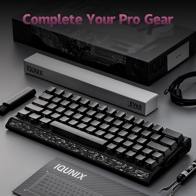 IQUNIX EV63 Hall Effect Magnetic Gaming Keyboard 60% | 0.01mm Rapid Trigger Adjustable Actuation 0.125ms Latency Hot-Swap SOCD RGB Aluminum with Forged Carbon (Dark Knight)