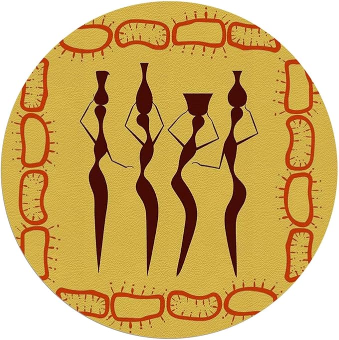 Orange PU Leather Desk Chair Mat for Hard Floors Young Women in Stylish Theme Dance Moves Computer Chair Matfor Rolling ChairLarge Floor ProtectorEasy Clean Africa Dancing Diameter 47.2 in