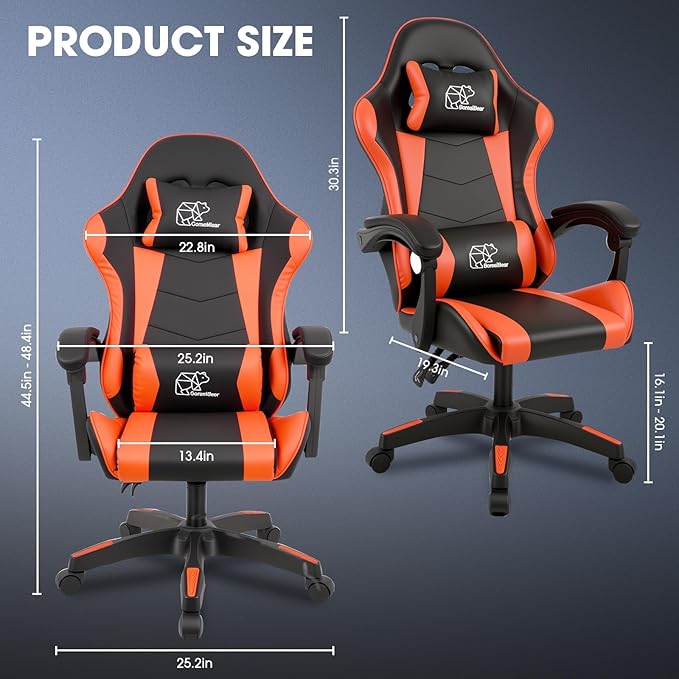 BorealBear Gaming Chair Office Chair Reclining High-Back PU Leather Computer Desk Chair with Headrest and Lumbar Support Suitable for Gaming Chairs Office Storage and More（Orange）