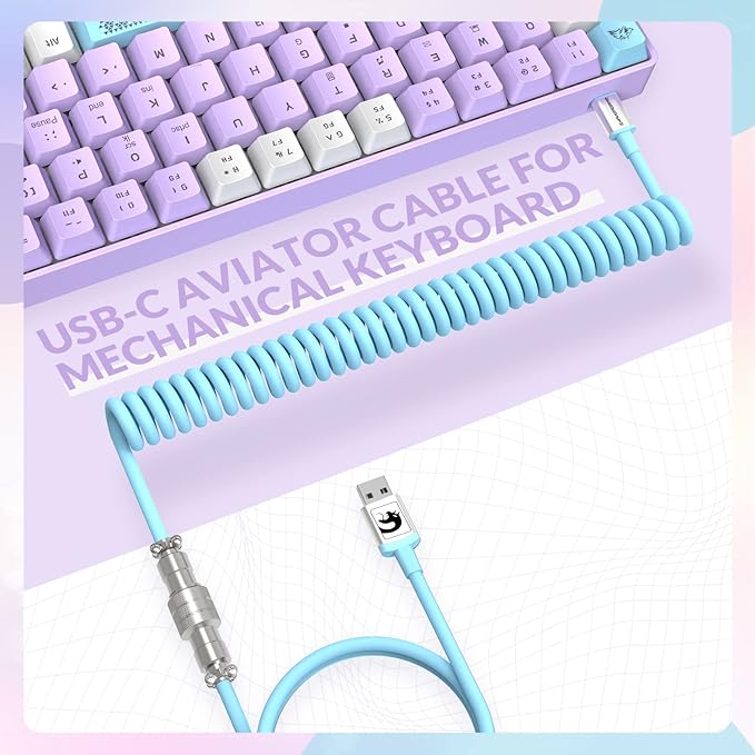 T8 60% Mechanical Gaming Keyboard68 Keys TKL Compact US Layout Wired Keyboard18 Chroma RGB BacklitBlue SwitchFull Anti-ghostingPro Custom Coiled USB-C Cablefor PCMacPS4Xbox-Lavender