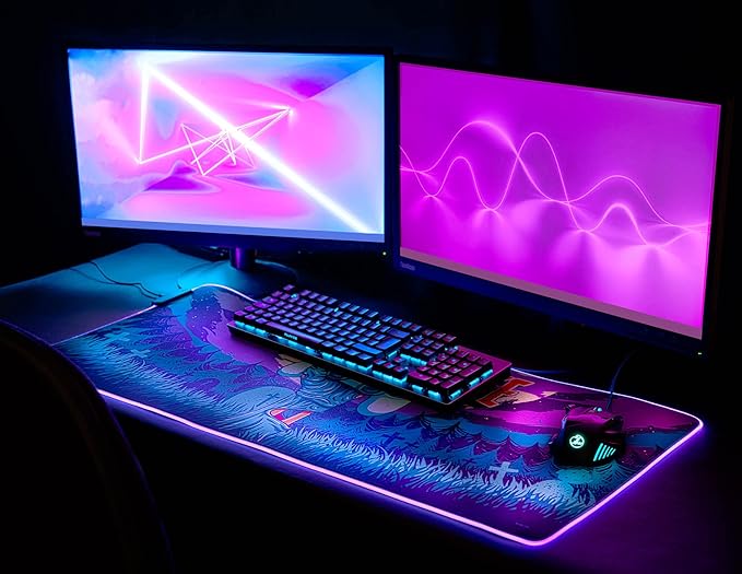 Official One More Life XXL LED Gaming Mouse Pad | 900x400x4 mm Non-Slip Rubber Base RGB Keyboard &amp Mouse Mat | Gaming Gifts