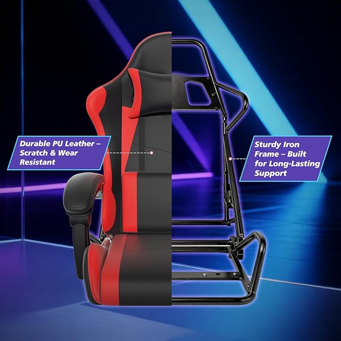 Magshion Gaming Chair Ergonomic Computer Chair with Linkage Armrests Height Adjustable Video Game Chair with Footrest and Headrest for Silla Gamer and Adults 350 Lbs Capacity Red