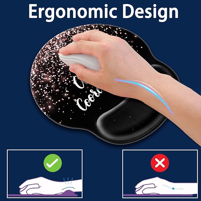Ergonomic Mouse Pad with Wrist Support Black Mouse Pads with Non-Slip Base for Home Office Working Gaming Wireless Mousepads Easy TypingChaos CoordinatorRose Gold Mouse Pad and Keyboard Wrist Rest