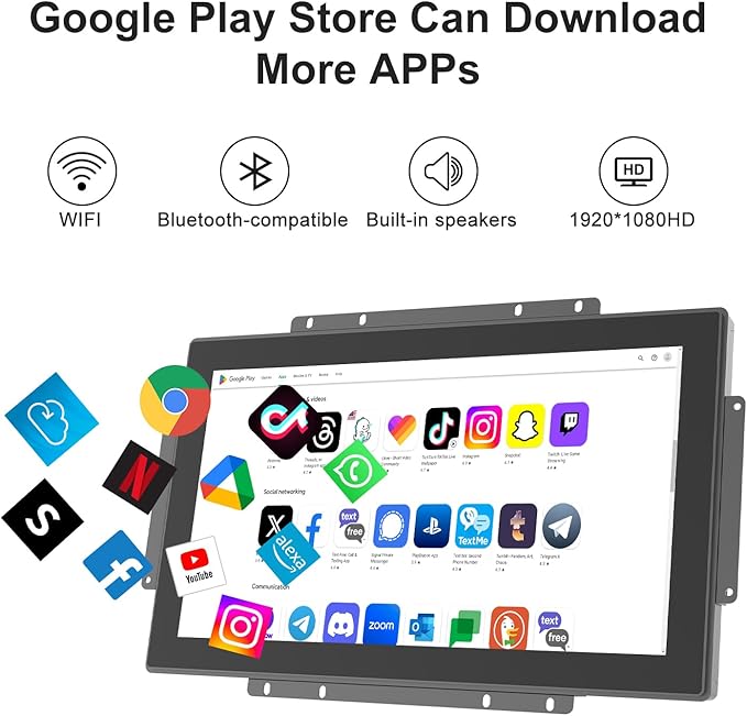 GreenTouch 15.6 inch Android 11.0 Touchscreen PC Monitor 16:9 FHD 1080P WiFi and Built-in Speakers RK3566 4GB RAM &amp 32GB ROM for Industrial and Business Applications