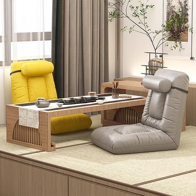 ELEFOCUS Folding Floor Chair Gray with 6-Position Backrest Adjustment Linen Sofa Bed Foldable Cushion Video Gaming Chairs(PinkA)