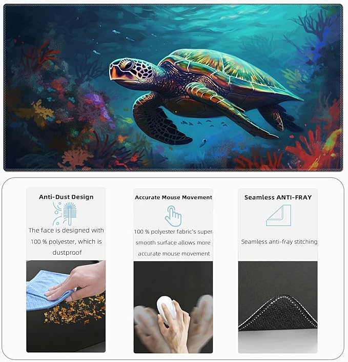 Wrist Rest for Computer Keyboard Small Mouse Pad and Desk Pad Mat 23.6 x 11.8 Set Office Desk Mat Non-Slip PU Desk Mat for Computer Laptop Office Gaming Home and Writing Sea Turtle